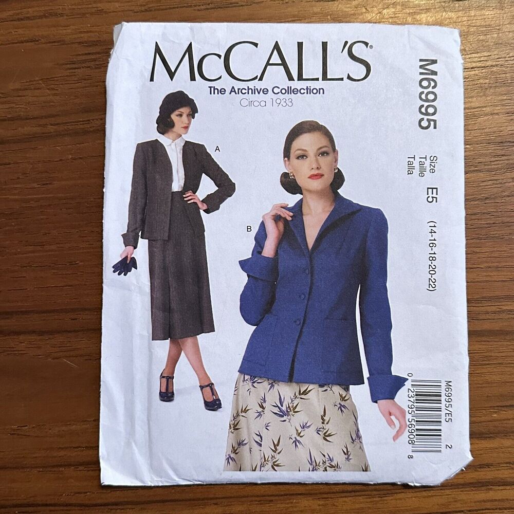 NEW McCall's 1933 Archive Collection Jacket Pattern M6995 14-22 Uncut